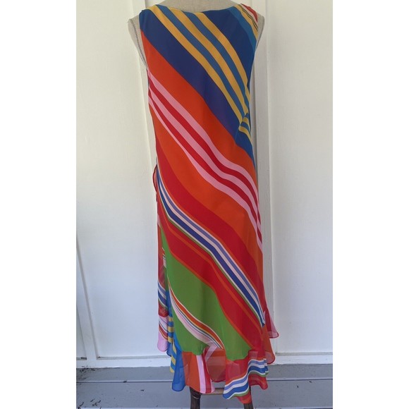 Lauren Black Label Size 8 Criss Cross Faux Wrap Poly Chiffon Stripe Dress - Picture 6 of 11